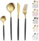 Pleafind couverts de table, 24 pièces de couverts pour 6 personnes, couverts inox, couverts or et noir, set couverts de table avec couteau, fourchette, cuillère, va au lave-vaisselle