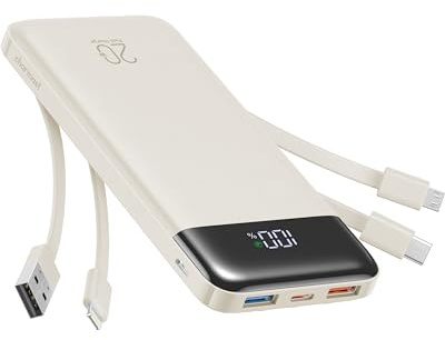 charmast 20000mAh Portable Charger with Built in Cables, 22.5W Travel Power Bank Fast Charging, USB C Cell Phone Battery Pack for iPhone 16/15/14/13/12/11 Series, iPad, Samsung, Android, Tablet