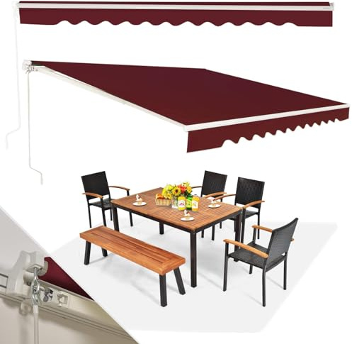 RELAX4LIFE Tenda da Sole a Bracci Estensibili con Barra di Rinforzo 360x300 cm/Telaio in Alluminio/Manovella Manuale/Angolazione Regolabile 5°-35°, Impermeabile, per Porta e Finestra, Balcone, ROSSO