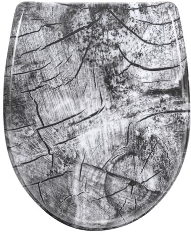 WOLTU Toilettendeckel, Klodeckel mit Absenkautomatik, WC Sitz mit Quick-Release-Funktion, Klobrille O-Form mit Motiv, Montage von oben zu unten, 175 kg belastbar