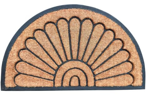 EHC PVC Half Moon Backed Moulded Brushed Natural Coconut Coir Entrance Matting Outdoor & Indoor Mat, 45 x 75 cm