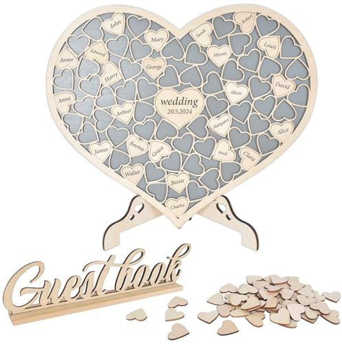 Lunaanda Libro degli ospiti in legno personalizzato per matrimonio, anniversario, festa di compleanno, baby shower