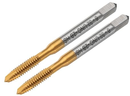 sourcing map 2pcs 6-32 UNC B2 Spiral Point Thread Tap, Screw Tap Threading Tapping Tool, Titanium Coated 6542 High Speed Steel Machine Taps Tapping Bit