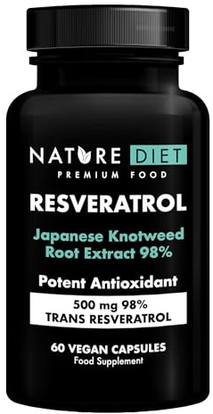 Nature Diet Resveratrol - 500 mg Trans-Resveratrol (98%) - Extracto de Polígono Japonés - 60 Cápsulas Veganas - Apoyo Antioxidante - Favorece el Envejecimiento Saludable y el Bienestar Celular
