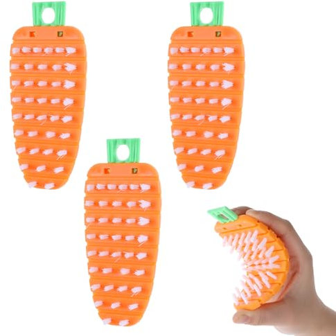 Qianyu 4 Pcs Vegetable Brushes Flexible Potato Cleaner Brushes Multiple Segments Bendable Cleaning Tools Carrots Pattern Fruit Scrubbers for Mushroom Egg Corn Tomato Cucumber Food