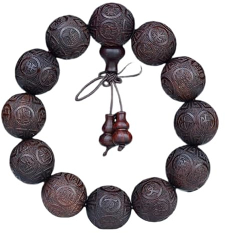 XYUERU Braccialetti di Legno Bracciale con Perline di Legno di Sandalo Naturale Bracciale con Perline Grandi di Preghiera, Collana di Buddha Buddista Tibetano in Legno for Uomini e Donne