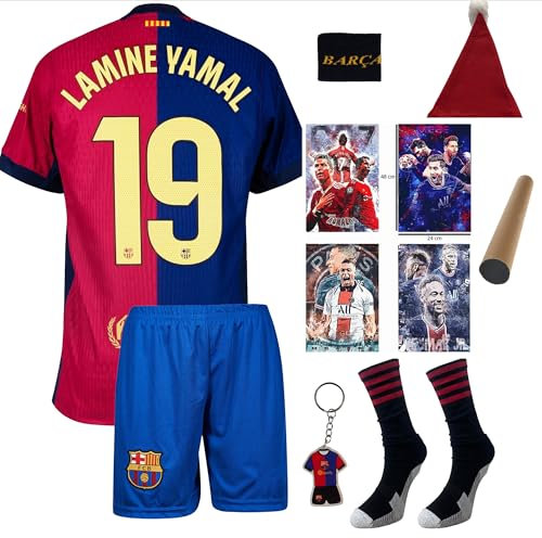 Boriverae Yamal Nr.10 Trikot Kinder Barca Drittes Set Orange 2024/25 mit Shorts Socken Schlüsselanhänger Armband Sticker Fußball Fan-Ausrüstung 128-176