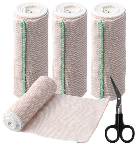 4 Stück Elastische Binde, 15 cm x 4,5 m, Dehnbare Bandage für Beine, Sportbandage Mullbinden, Kompressionsbandage Stützbandage für Knöchelunterstützung, Arm-, Bein- oder Brustkorbverletzungen