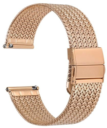 WOCCI 14mm Elite Cinturino per Orologio in Metallo per Donna e Uomo, Acciaio Inossidabile 316L, Sgancio Rapido, Aggiornato Chiusura Pieghevole (Oro Rosa)