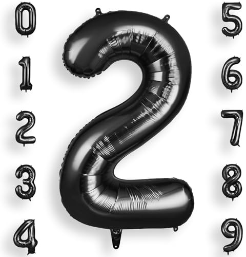 AOOSU Black Helium Balloons, 40 Inches Number Balloons 2, Foil Birthday Balloon for Birthday Anniversary Wedding Party Decorations Celebration Supplies for Girls Women Men Boys