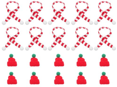 Mikikit 20 St Mini Stickad Julmössa och Halsduk Mjuka Miniatyr Hantverksmössor för Julpynt Små Tomtemössor för DIY Dekoration Perfekta för Dockor och Julgransprydnader