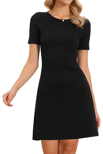 Allegra K Vestido Midi para Mujer de Verano, Manga Corta,D E Punt,O para Fiesta Cuello Redondo Corte Ajustado