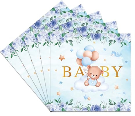 Koboko 20 stycken babyparty servetter dop, 33 x 33 cm servetter babyparty dekoration pojke, åh baby dekoration pappersservetter, pappersservetter babyshowerparty pojke, engångsservetter