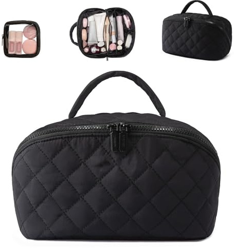 HTTDSLF Bolsa de Cosméticos de Gran Capacidad, Bolsa de Maquillaje con Asa y Cremallera, Organizadora de Maquillaje Portátil, Neceser de Viaje con Compartimento, Organizador de Cosmético para Mujeres