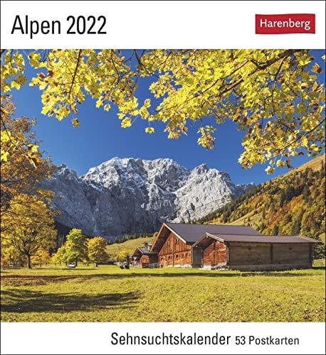 Sehnsuchtskalender Alpen - Kalender 2022 - Harenberg-Verlag - Postkartenkalender mit 53 heraustrennbaren Postkarten - 16 cm x 17,5 cm