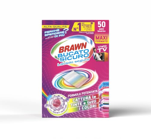 Brawn Lavado Seguro Toallitas Atrapacolor, Con Agentes Inhibidores Captura Tintes y Colores, Paquete de 50 Toallitas