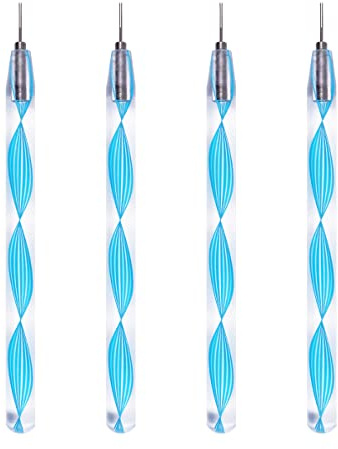JUYA Fine Tip Quilling Tools 4 Count Pack Plastic Handle Stainless Steel Head 0.8mm (4 QT03-06T), Blue Handle