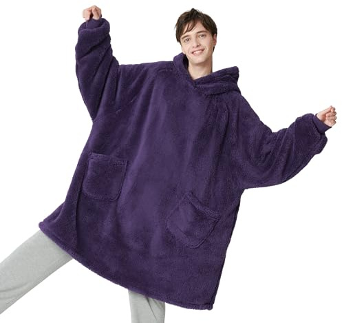 Bedsure Manta con Capucha Portátil para Mujer - Sudadera de Forro Polar Esponjosa para Hombre, Regalos Cálidos y Acogedores para Mujer Hombre Su Madre, Azul Marino, L