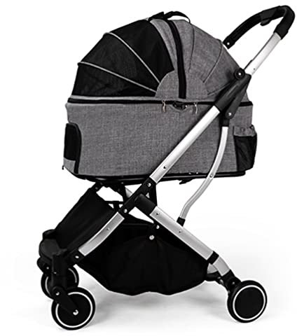 Hundewagen Hundebuggy Katzen-Hunde-Haustier-Kinderwagen, Luxuriöser Kleiner Bis Mittelgroßer Haustier-Jogging-Kinderwagen, 4 Räder, Faltbarer Rahmenwagen Aus Aluminiumlegierung (Color : Gray-1)
