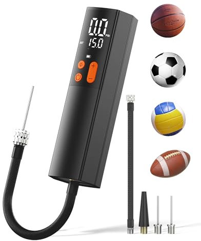 Teffim Elektrische Ballpumpe mit 4X Inflation & Deflation, 15Psi Luftpumpe mit 3 Nadeln, Manometer, Ballpumpe für Sportbälle, Basketballpumpe, Fußballpumpe