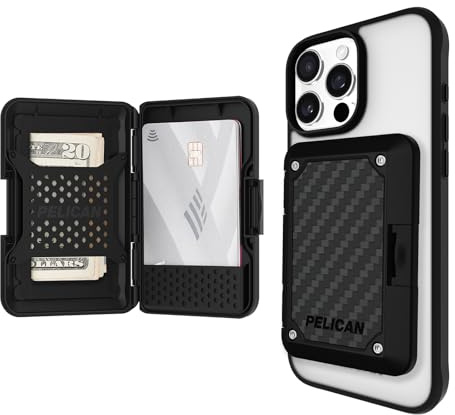 Pelican - Cartera magnética para iPhone [tarjetero] [bloqueo RFID] billetera MagSafe resistente MIL-STD a presión - Cartera magnética dura desmontable para iPhone 15 Pro Max/14 Pro Max/13 Pro Max/12 -