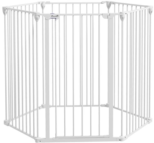 PawHut Barrière de sécurité barrière de Protection cheminée Parc enclos Chien Pliable modulable 6 Panneaux avec Porte sans perçage Hauteur 100 cm Blanc