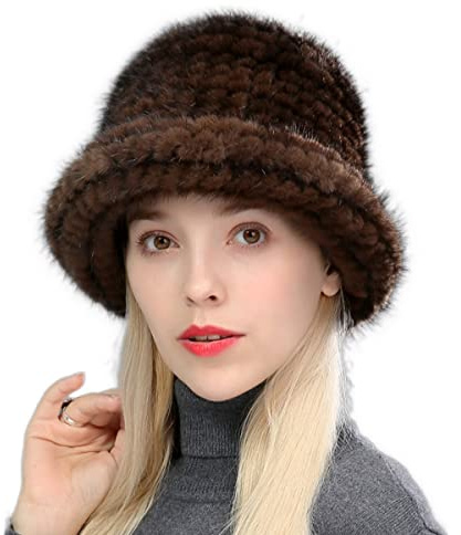 XUYUZUAU Cappelli Invernali da Donne Ragazze Vera Pelliccia di Visone Cappello Berretto in Maglia Casual Formale Festa
