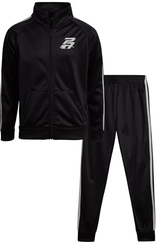 Pro Athlete Boys Tracksuit Set - 2 Piece Performance Tricot Zip Up Mock Neck Sweatshirt and Boys Joggers Track Pants, Size 8, Jet Black/White