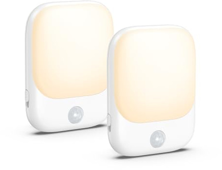 ORIA Nattlampa med rörelsesensor, 2 st nattljus med 5 justerbara lampor, LED-barnnattlampa med på/av lägen för sovrum, trappor, kök - varmvit