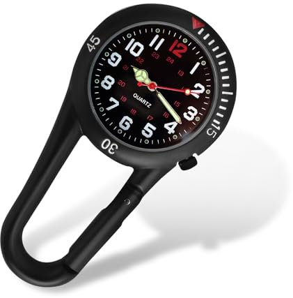YUFFQOPC Taschenuhr Mit Karabiner, Schwesternuhr mit Clip Leuchtendes Gesicht Krankenschwester Uhren Clip-on Quarzuhr Krankenschwesteruhr für Ärzte & Klettern Rucksac