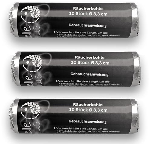 Lebensquelle Plus Lot de 30 Encens Charbon Fumés Ø 33 mm - Tablettes de Charbon en Bois à Allumage Rapide - 30 Pièces (3 x 10)