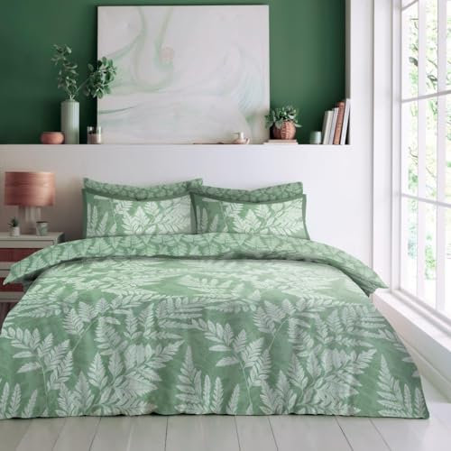 Lions Tropical Leaves Bedding - 3 Piece King size Duvet Cover Sets with Pillowcase, Poly Cotton Reversible Leaf Printed Quilt Covers, Palm Tree Plants Bed Sets, Green