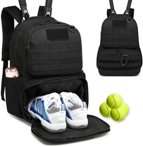 BlesMaller Tennistasche für Herren & Damen taktischer Tennisrucksack mit Schuhfach & Schlägerschutz Sporttasche