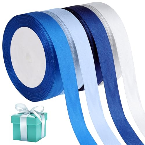 4 Rotolo Nastro di Raso, Largo 20mm Nastro in Raso Blu 22 Metri Nastro per Confezioni Regalo, per la Decorazione di Matrimoni, Confezionare Regali, Artigianato
