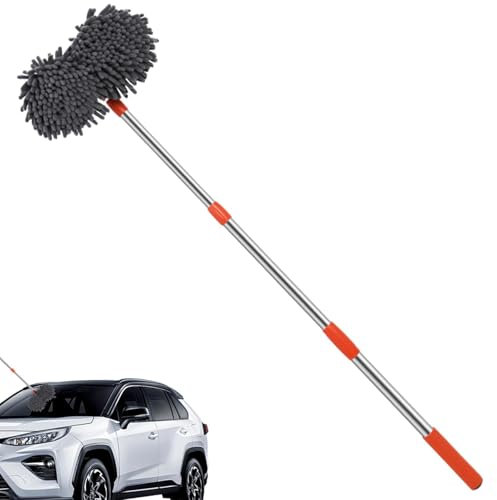 Spazzola per lavaggio auto con manico lungo – setole di ciniglia fitte con manico lungo retrattile | Mop per lavaggio auto, girevole a 360 gradi, per la pulizia per camion e veicoli