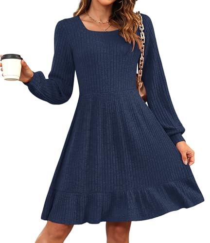AUSELILY Robe Hiver Femme Robe Élégante À Manches Longues en Tricot