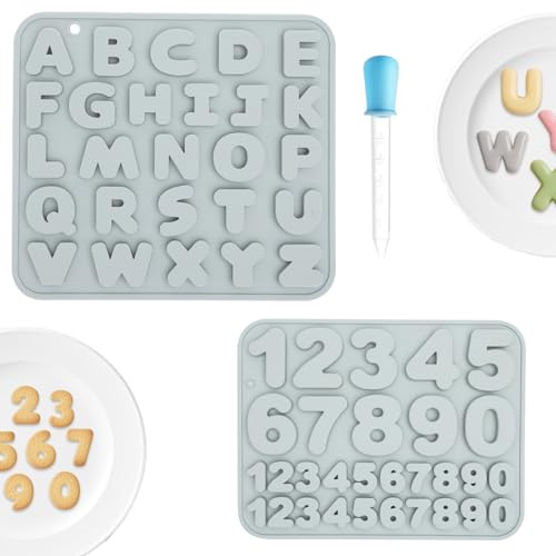Molde Silicona Letras y Números 0-9 con Pipeta Plantilla Letras A-Z para Moldes Resina Epoxi Letras, Chocolate, Manualidades, Molde Letras Silicona para Niños y Repostería Creativa