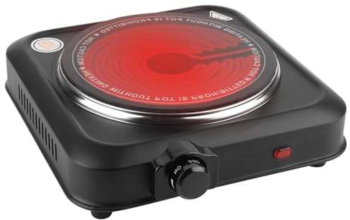 TeqHome Countertop Infrared Single Burner, 1200W Electric Hot Plate with 7.5 Ceramic Glass Cooktop, Stepless Temperature Adjustable & Heat-up In Seconds, for Home Dorm,Compatible with All Cookware