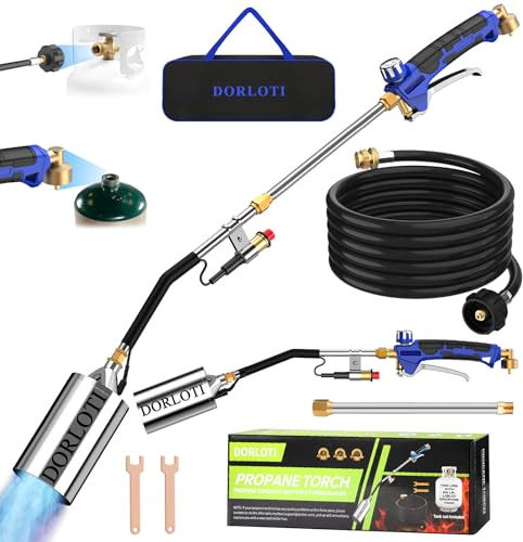 Propane Torch Weed Burner Kit with Storage Bag, Blow Torch High Output with Self Igniter and Turbo Trigger, Heavy Duty Flamethrower with 12.5FT Hose for Weeding, Roofing, Melting Snow