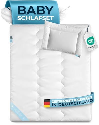 Glückstoff® Kinder Bettdecken Set [BETTDECKE & Kissen] - Baby Bett Set - Kinderbettdecke 520g - Ganzjahres Bettdecke & Kissen flach für Babys - Babybettdecke - Bettwäsche Kleinkind (100x135; 40x60)