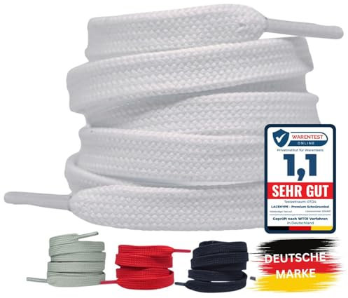LaceHype 2 Paar Premium Schnürsenkel flach [10 mm breit ] LC1 reißfest Schuhbänder Ersatz Shoelaces aus Polyester für Sneaker, Sportschuhe, Laufschuhe, Turnschuhe (Weiß, 120)
