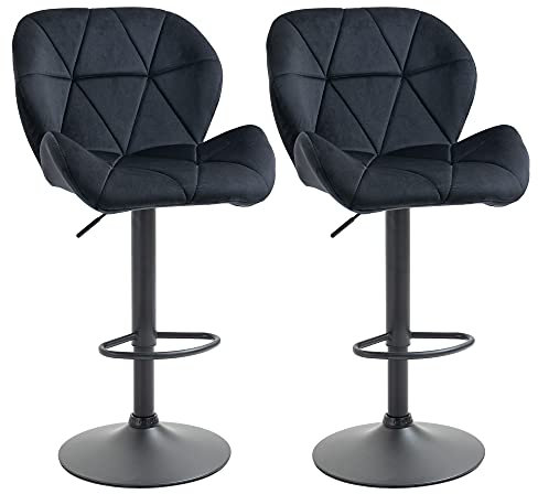 HOMCOM 2er-Set Barhocker drehbare Barstühle mit Lehne höhenverstellbarer Bistrohocker Tresenhocker Samt Touch armloser Schaumstoff Schwarz 51,5X 57,5 x 93-114,5 cm