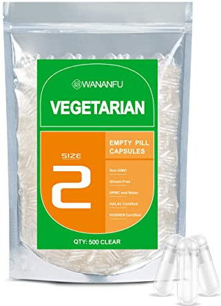 WANANFU Vegane Leerkapseln Größe 2 (500 Stück), leere Kapseln zum Befüllen, Kompatibel mit Kapselfüller Größe 2