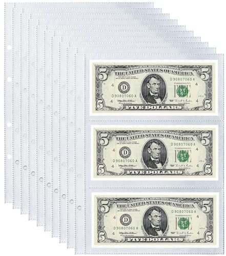 Ettonsun 10 Sheets 60 Pockets Paper Money Collection Pages,Currency Sleeves,Currency Holder Collection Supplies Album Pages for Travel Money Storage