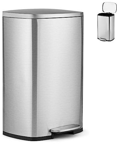 GiantexUK 50L/68L Recycling Pedal Bin, Stainless Steel Rectangular Trash Bin with Silent Soft Close Lid & Pedal, Fingerprint-Proof Recycle Dustbin for Home Kitchen(50L without Deodorant Box, Silver)