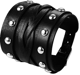 OIDEA Bracciale Uomo in Vera Pelle Regolabile Intrecciato Braccialetti Cuoio Bangles Largo Regalo Ragazzo Halloween Natale - Larghezza 7cm Colore Nero