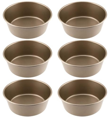 PINGEUI 6 Pack Air Fryer Egg Mould, 4.5 Inch Round Cake Mould, Non Stick Carbon Steel Cake Tins Mini Baking Tins for Muffins, Puddings, Bread