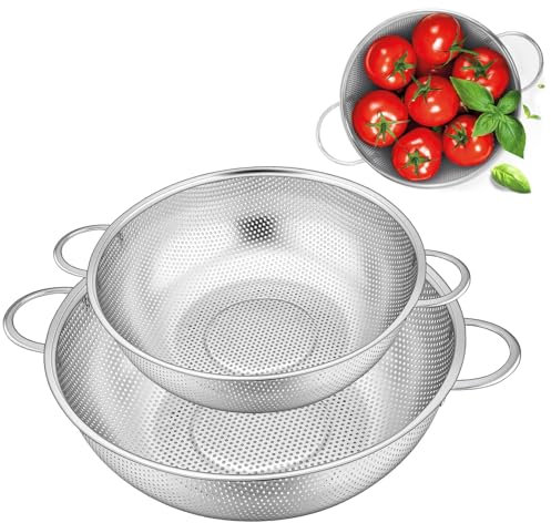 2 Pezzi Scolapasta in Acciaio Inox Colino Setaccio,setaccio per farina,Cucina Scolapasta Setaccio Colino Filtro Maglia fine con Maniglia per Dolci Pasta Riso Verdura,19+22 cm