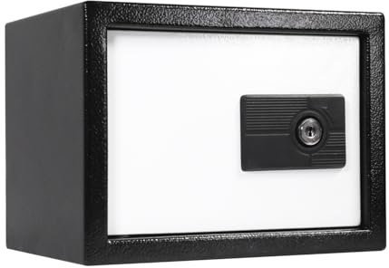 KARAT Coffre-fort en acier allié mural ou à poser au sol | Serrure à clé | Petit Coffre-fort pour meuble et hôtel | Deux clés | Diarik | 17 x 23 x 17 cm | 2,4 kg, 14 L, Blanc Noir
