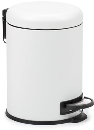 TATAY Bathroom Bin with Pedal 5L | Soft Close Lid | Practical and Removable Interior | Durable Stainless Steel | Modern Look for Your Bathroom – White Toilet Bin